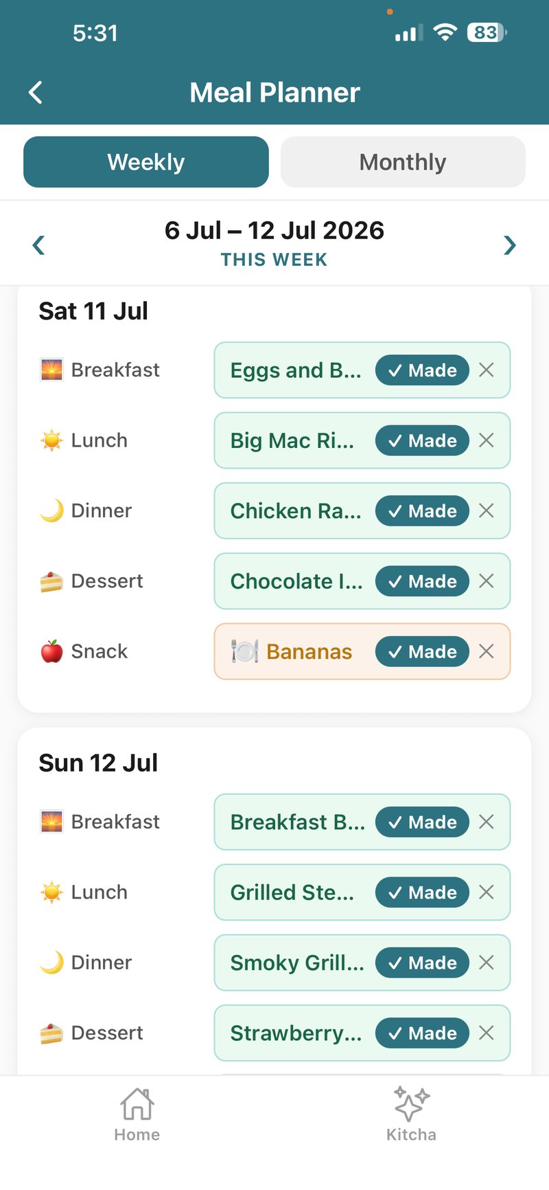 Kitcha Meal Planner β your week