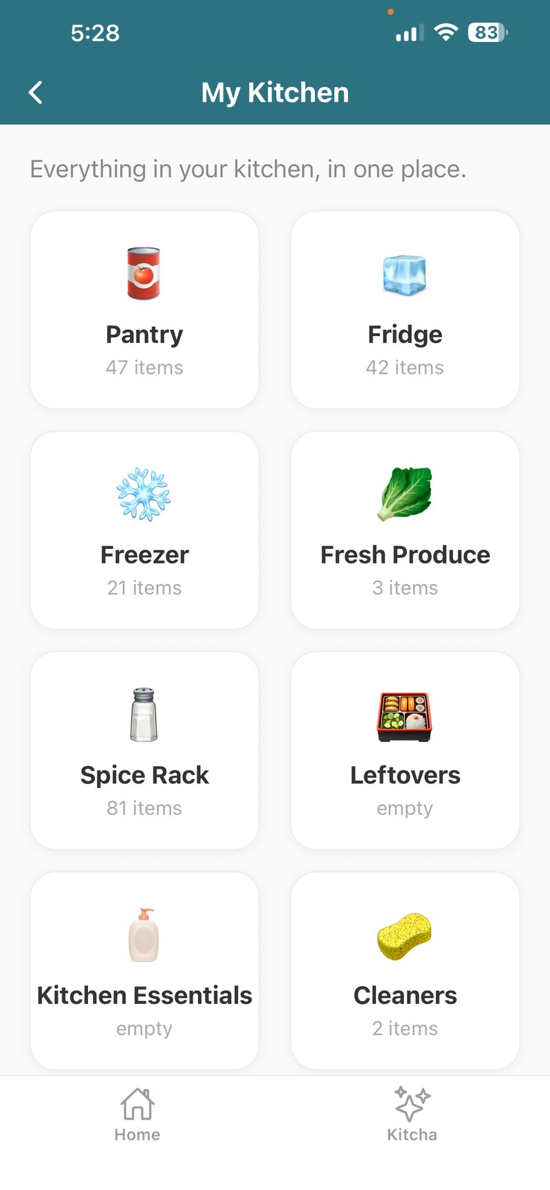 Kitcha My Kitchen β pantry, fridge, freezer, spice rack and more